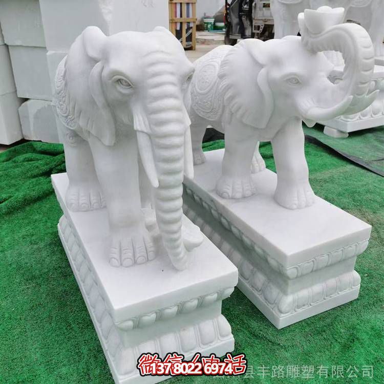漢白玉石雕小象完美裝點(diǎn)公司庭院門(mén)口