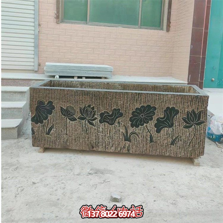 精美花崗巖石雕石缸，裝飾庭院仿古養(yǎng)魚及擺件