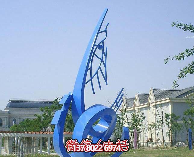 藍(lán)色不銹鋼魚雕塑，簡(jiǎn)約裝飾街道