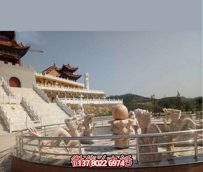 藝術(shù)燈光的魔力，紅龍戲球風(fēng)大型噴泉石雕秀