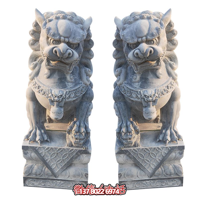 經(jīng)典石雕大理獅子雕塑，精致祠堂裝飾