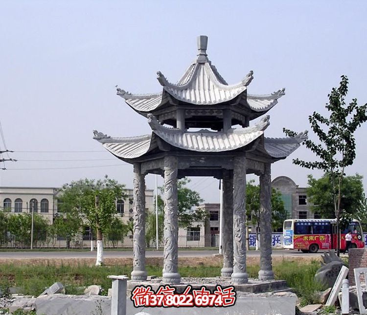 精美古建筑雕塑雙層涼亭，為公園廣場(chǎng)注入古典風(fēng)情