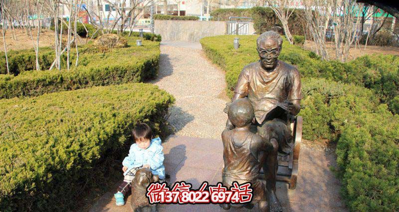 創(chuàng)意銅雕讀書雕塑，讓小朋友在園林中暢快閱讀