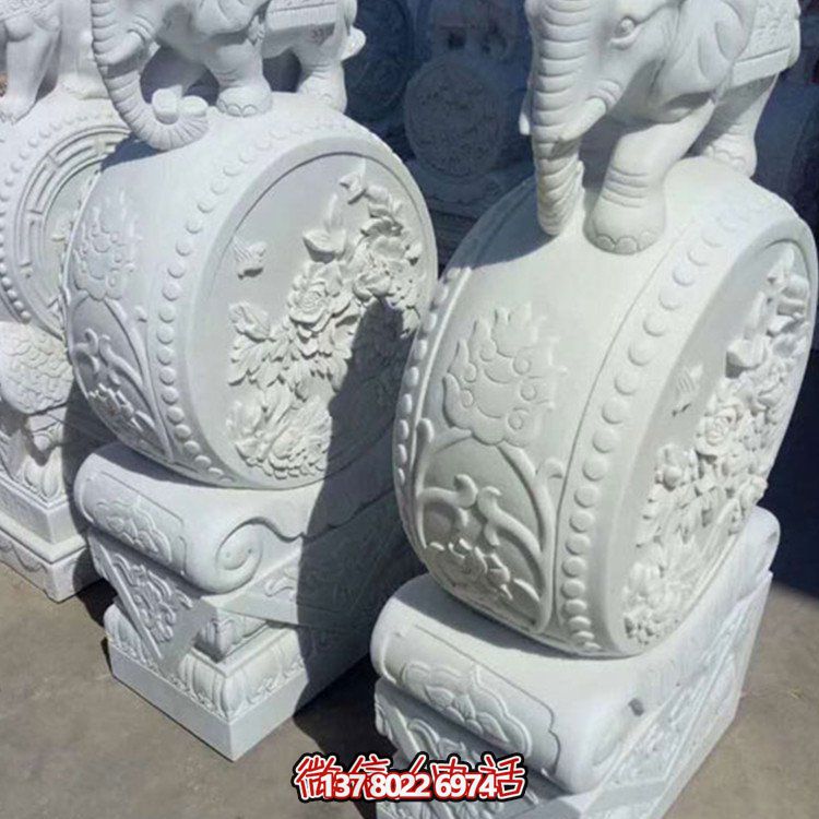 漢白玉小象石雕抱鼓，為您的別墅庭院增添優(yōu)雅氣息