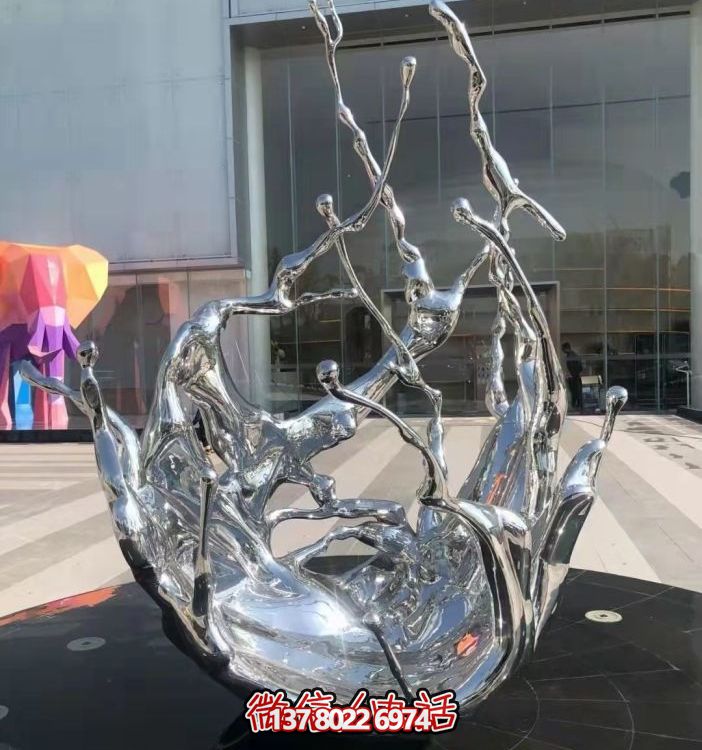 不銹鋼抽象海浪噴泉水景雕塑，開啟精致戶外新景觀