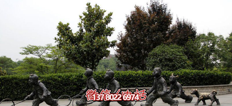 推鐵環(huán)，兒童奔跑，公園雕塑銅雕