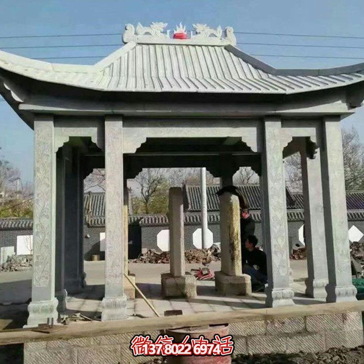 精美大型戶外涼亭，用石雕雕塑裝點(diǎn)大理石美景