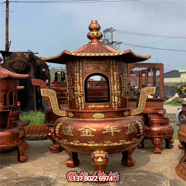 純銅寶香爐，室內(nèi)祠堂浮雕擺放裝飾