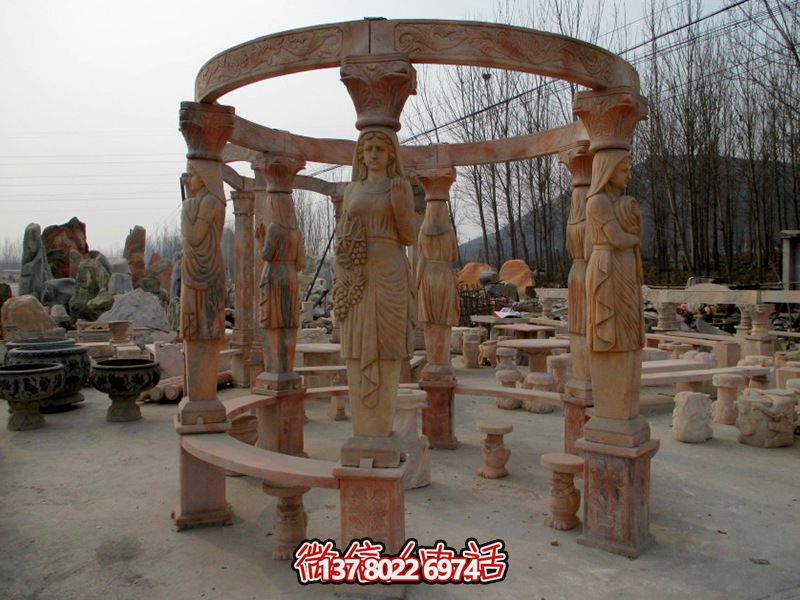 歐式?jīng)鐾?，圓形露天人物石柱擺放城市廣場(chǎng)裝飾