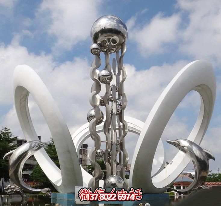 海豚個(gè)性不銹鋼雕塑，大型廣場裝飾裝置