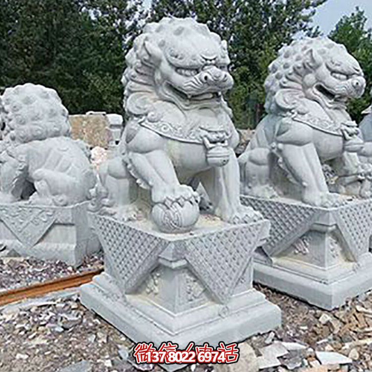 精致古典，青石浮雕石獅子擺件