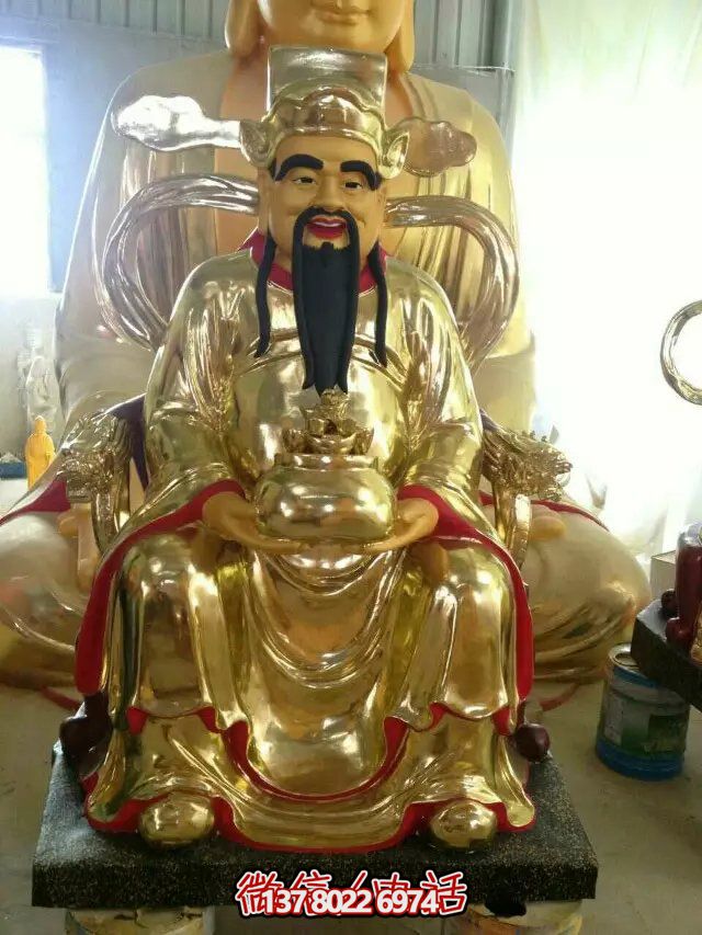 鎏金財神佛像雕塑，室內(nèi)供奉神像