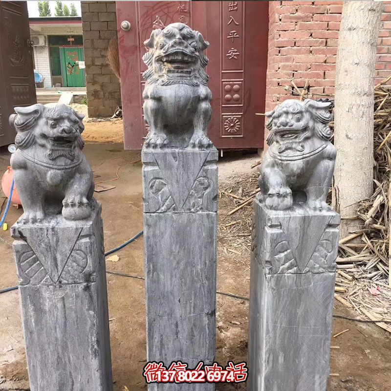 經(jīng)典仿古石獅子拴馬柱擺件，點綴園林