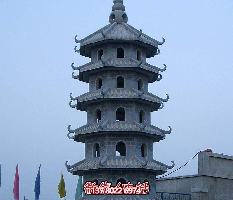 古典寶塔景觀園林，精美石雕青石多層搭配