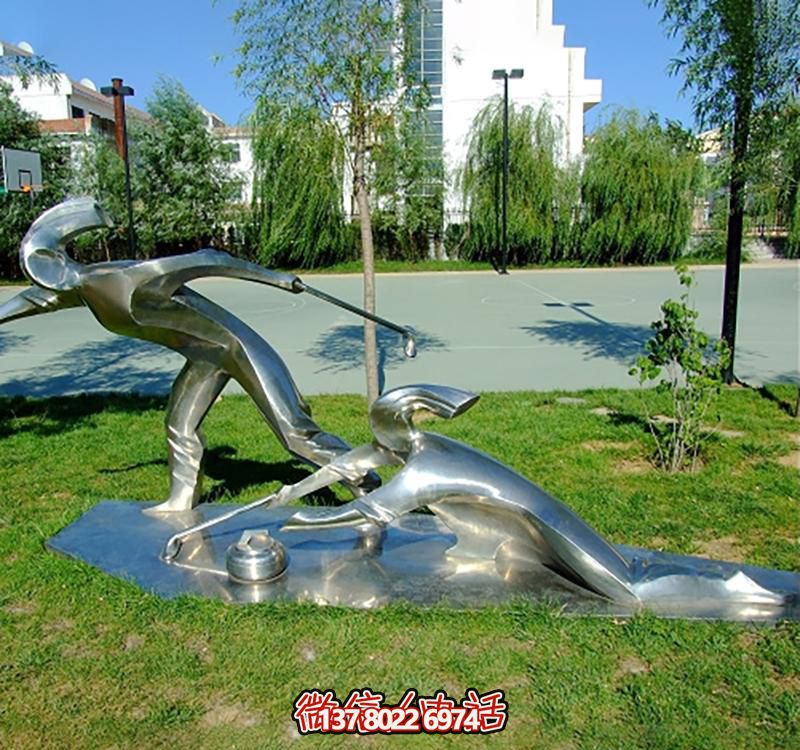 不銹鋼冰壺雕塑，點(diǎn)綴小區(qū)花園，創(chuàng)造休閑運(yùn)動(dòng)空間