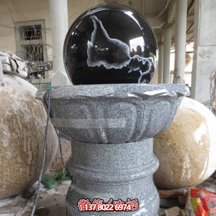 石雕噴泉、花崗巖風水球、蓮花底座裝飾