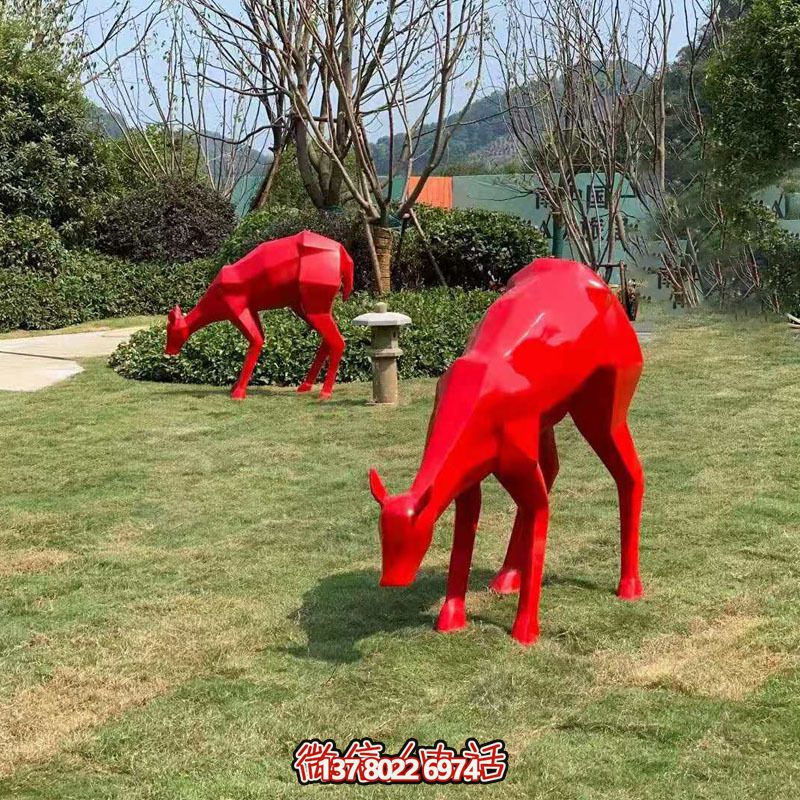 玻璃鋼梅花鹿雕塑裝飾品，紅色景觀裝飾