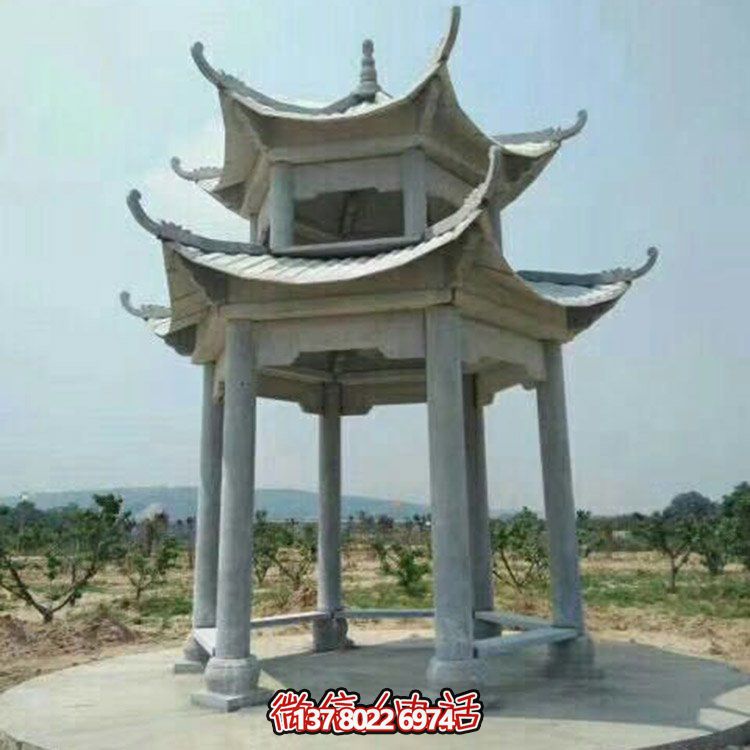 精美仿古建筑二層砂巖大理石涼亭，休閑擺放公園中
