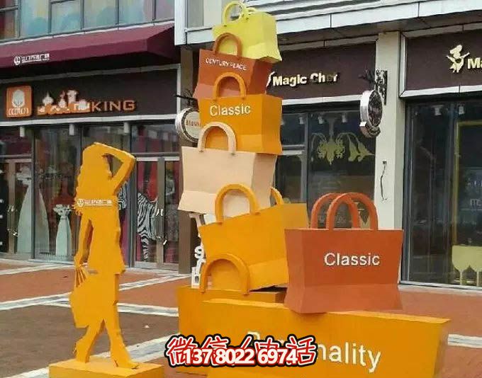 不銹鋼購物袋雕塑，讓您的商業(yè)街路邊擺放更具藝術(shù)感