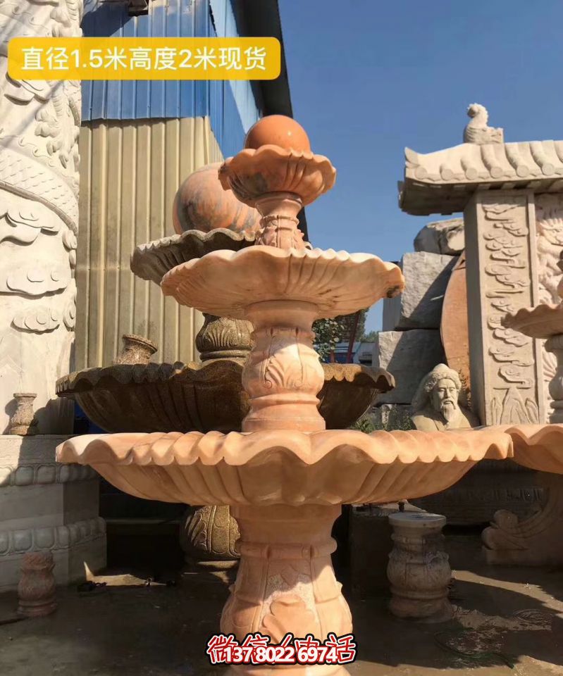 紅色晚霞風(fēng)水球石雕景觀(guān)噴泉，點(diǎn)亮小區(qū)美景