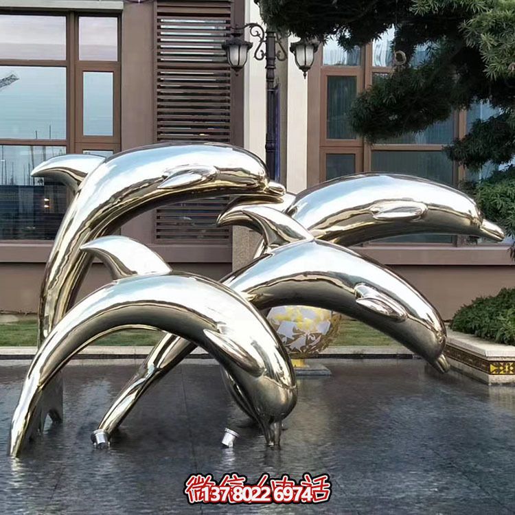 海豚潛泳雕塑，不銹鋼持久耐用