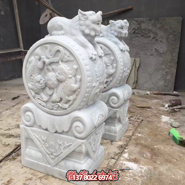 精美大理石石雕抱鼓雕塑，裝點別墅庭院門口