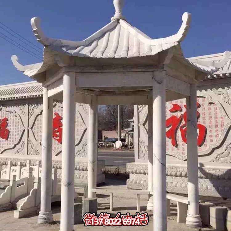 中式古建涼亭，大理石仿古裝飾庭院擺放