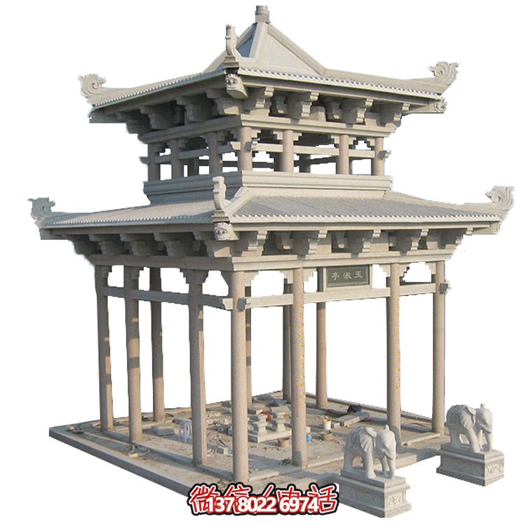 古典多角涼亭建筑大氣，石雕精美，園林景觀完美
