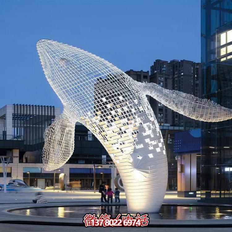 精美的大型不銹鋼網(wǎng)格鯨魚雕塑，綴點(diǎn)你的戶外空間