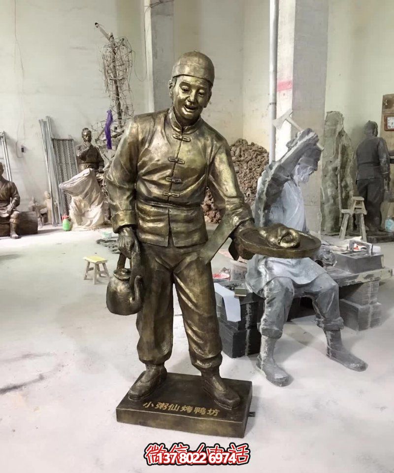 玻璃鋼小吃鋪，雕塑裝飾，店小二上菜