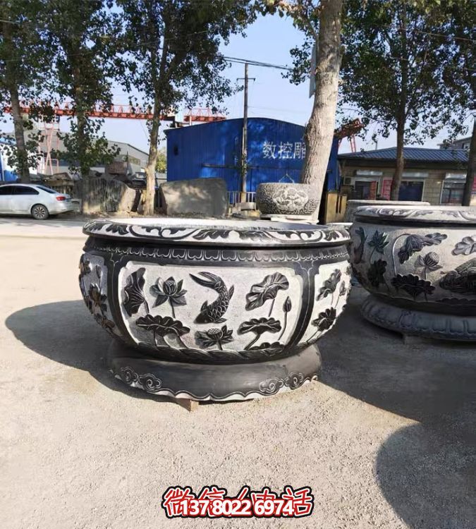古典仿古石雕魚(yú)缸，添點(diǎn)家園庭院荷花水景