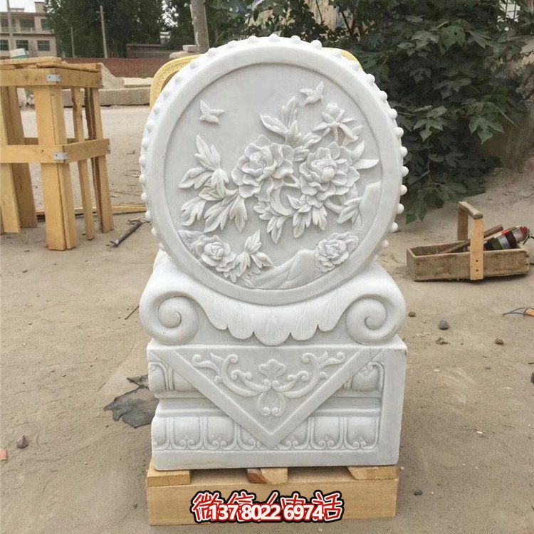 經(jīng)典石雕藝術(shù)，漢白玉石雕大理石門口門墩鎮(zhèn)宅鼓抱雕塑戶外裝飾