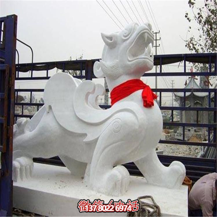 大理石石雕麒麟，古典庭院裝飾精美大型雕塑