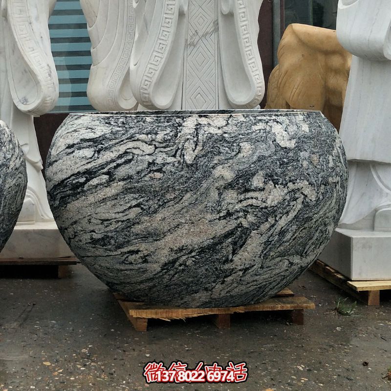 精美大理石石雕魚缸，點綴庭院雕塑