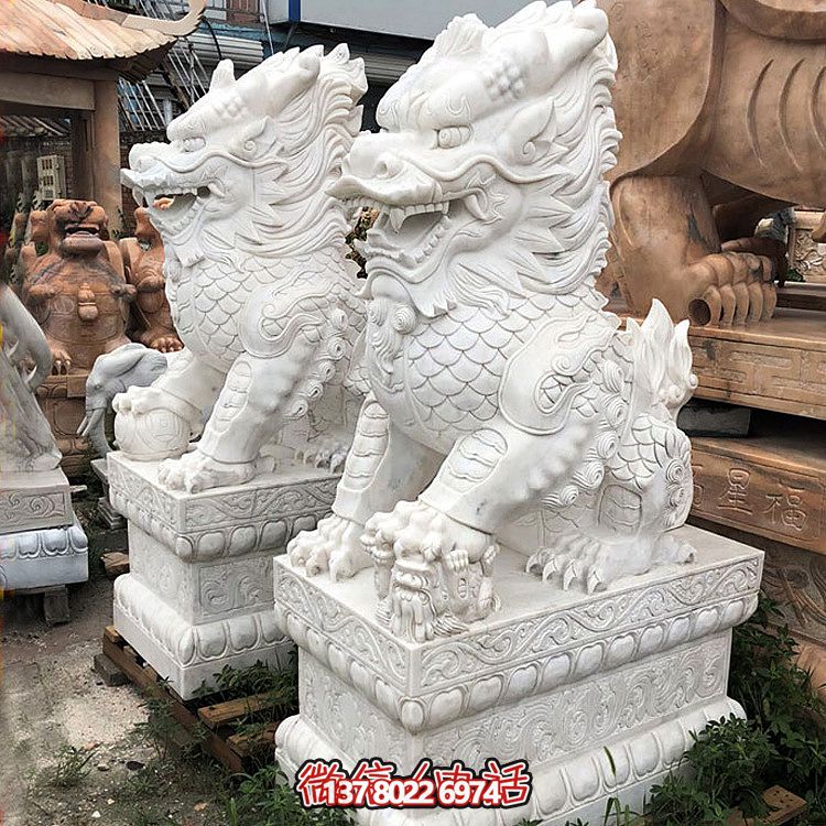 大型漢白玉石雕麒麟雕塑，為您的庭院門口增添獨特景觀