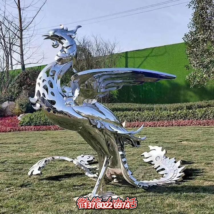 精美不銹鋼鳳凰雕塑，裝飾您的室外景觀