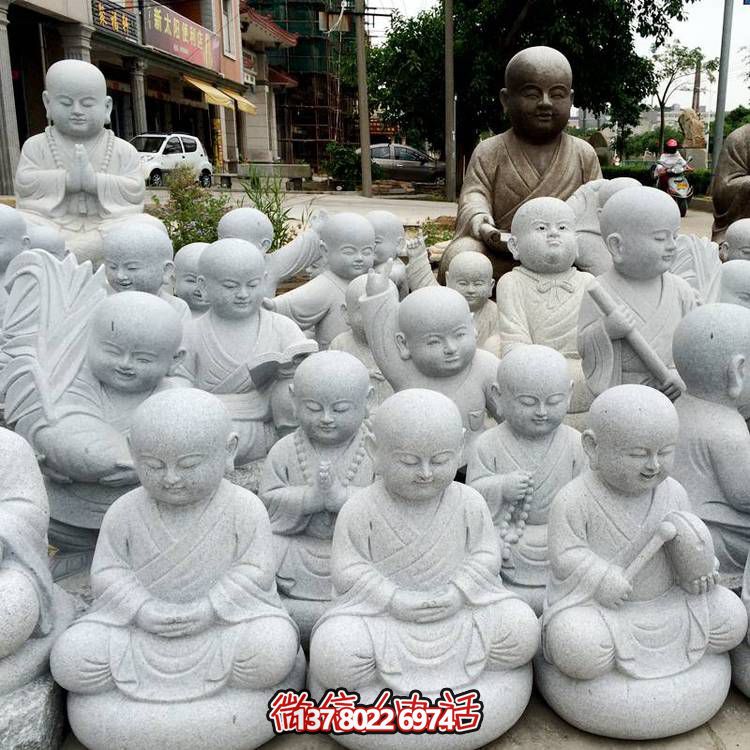 天然砂巖雕刻小沙彌擺件，美麗景致精美寺院家居裝飾
