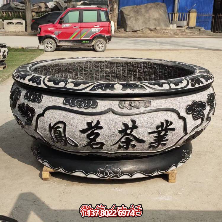 仿古青石荷花水缸，配合庭院戶外，點綴人間養(yǎng)魚園