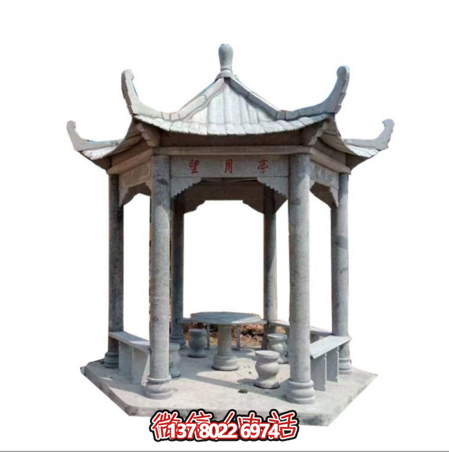美麗月夜，精美石雕亭子