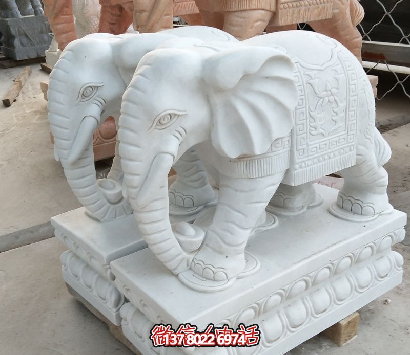 漢白玉雕塑，招財大象，令您鎮(zhèn)宅景區(qū)庭院更加迷人