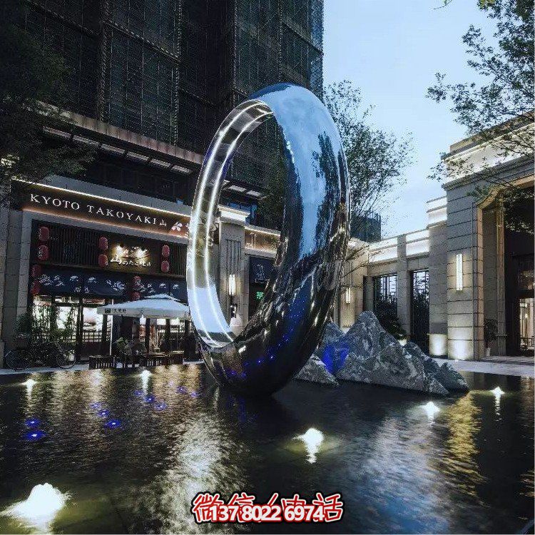 不銹鋼圓環(huán)，水景噴泉裝飾燈光雕塑