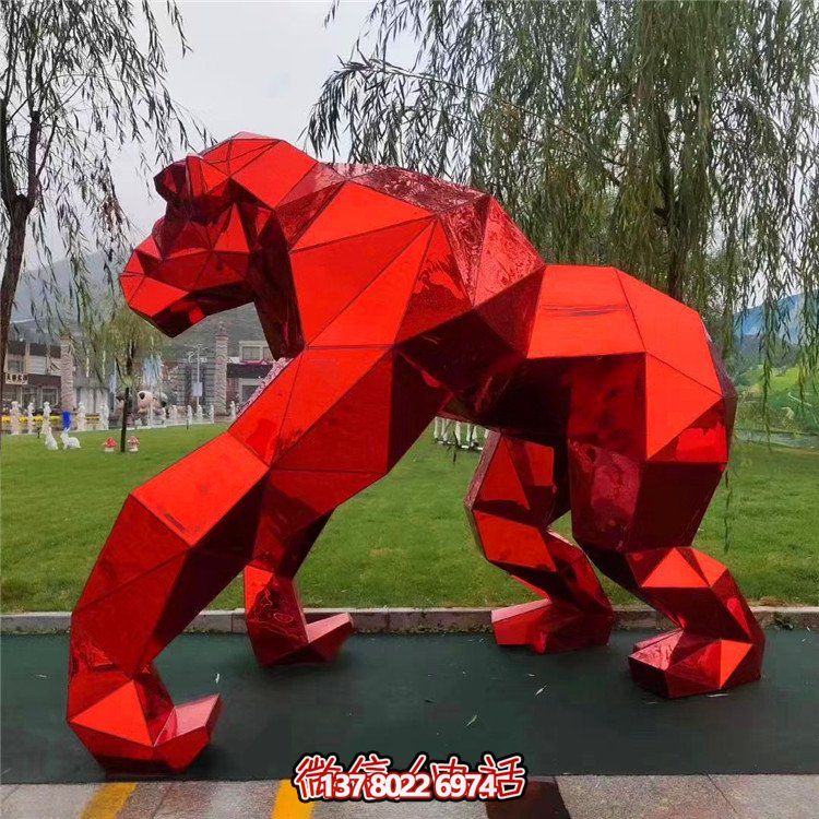 不銹鋼幾何戶(hù)外園林大型抽象動(dòng)物猴子雕塑