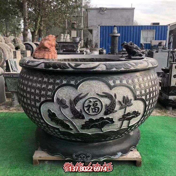 青石大水缸，石雕缸