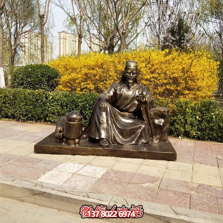 茶圣陸羽雕塑，玻璃鋼仿銅歷史名人情景雕塑